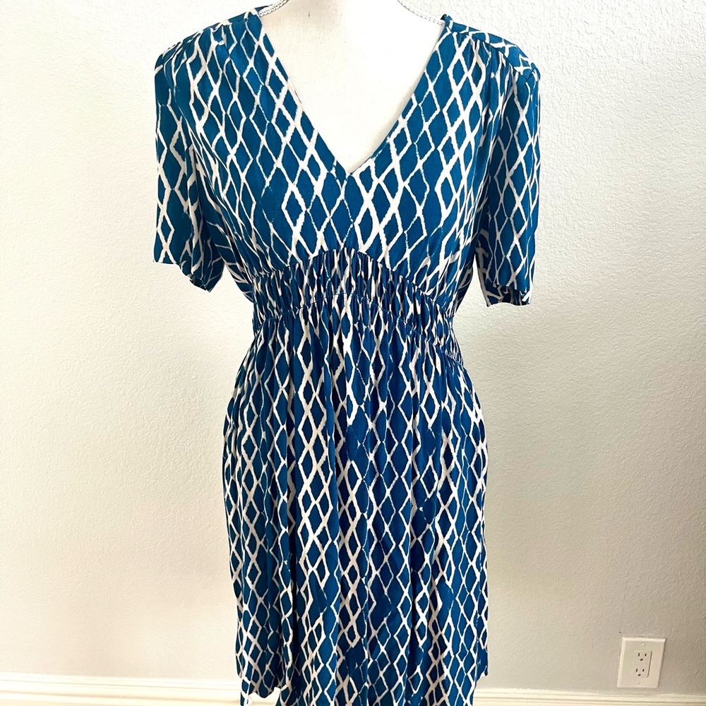 Anthropologie Blue and White Geometric Dress